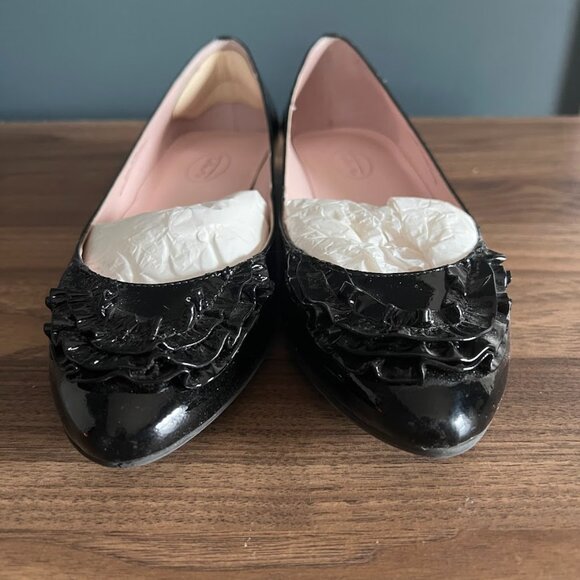 Vintage Black Patent Leather Ruffle Toe Flats - Picture 3 of 13